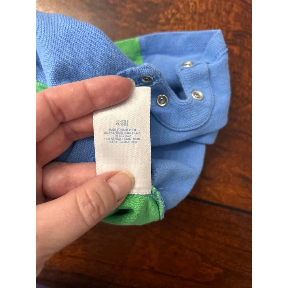 Ralph Lauren Baby Boy Colorblock Polo Romper Blue Green Orange Yellow 6M